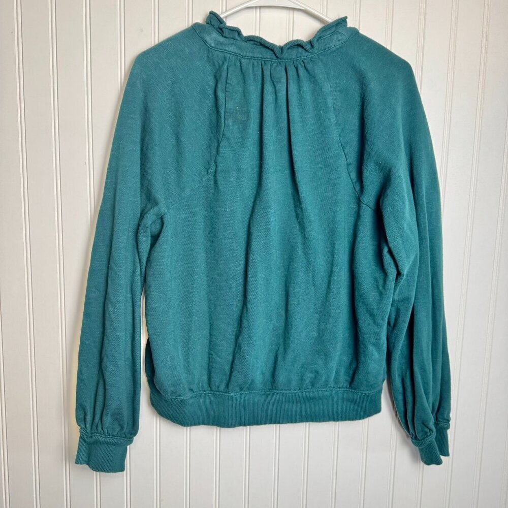 Anthropologie Pilcro Teal Puff Sleeve Half Zip Pullover Size Medium L42 - Picture 5 of 5